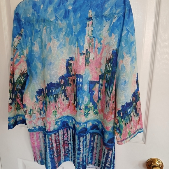 Like New FDJ French Dressing Jeans Top Multi Color 3/4 Length Sleeves artsy - Picture 7 of 7